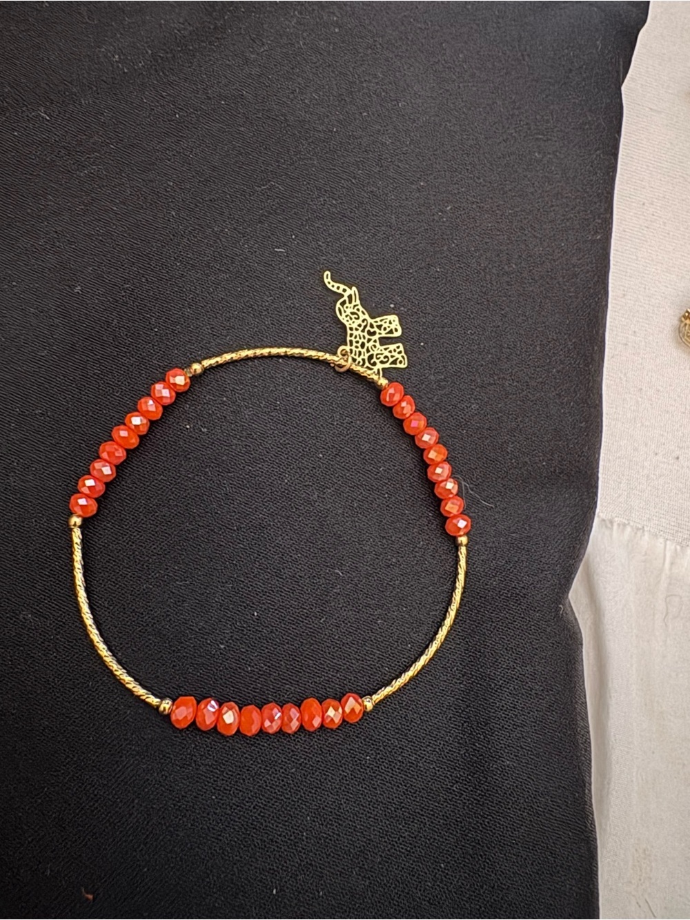 Gold Elephant Charm Bracelet with Red Beads — Delicate Ladies Bracelet